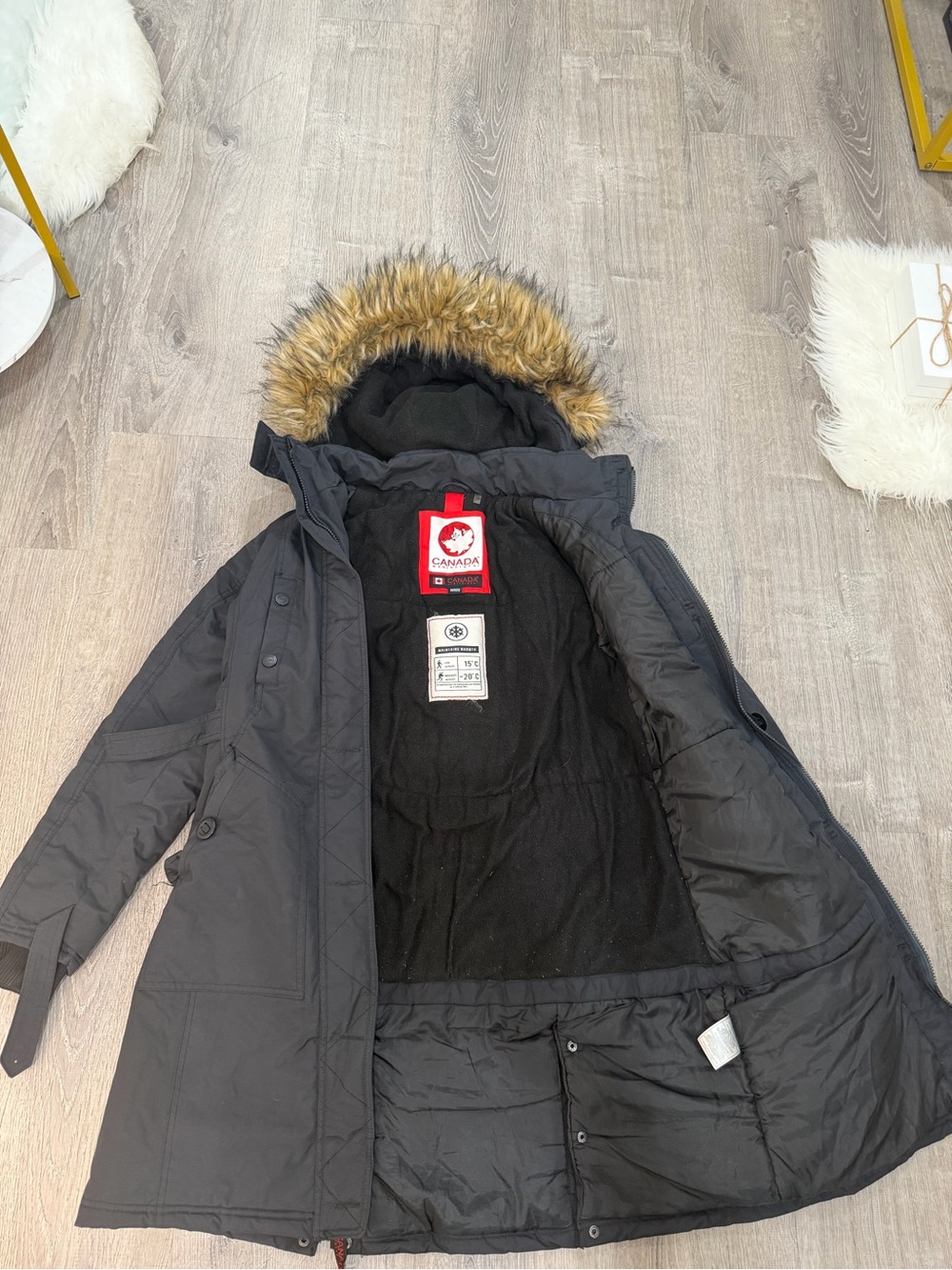 Canada Goose Black Fur-Trim Hooded Puffer Coat